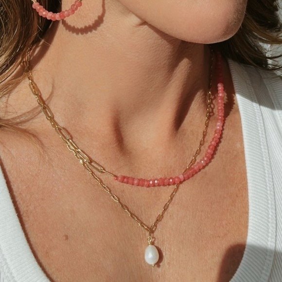 Necklace Pearl Waterproof Pearl paperclip chain gold layering necklace Dainty - Picture 3 of 12